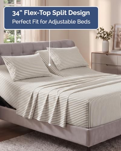 Image of Flex Top Split Head King Sheet Set - 4 Piece Extra Deep - Beige Stripes 2