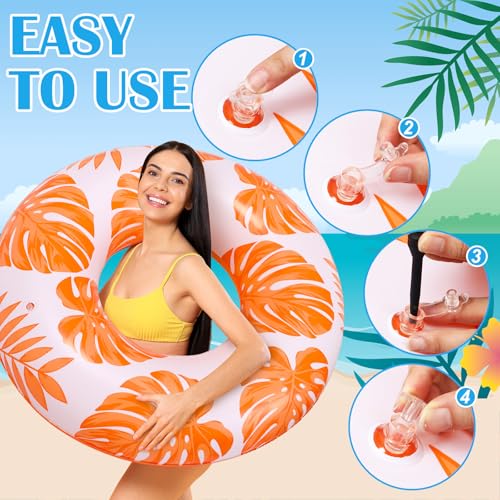 ShinyRelief 2 Pcs Large Adults Pool Tubes 42inch Inflatable Floats Tube Tropical Leaves Inflatable Pool Floats Rings Swimming Ring for Summer Hawaii Swimming (Dark Green,Orange) by ShinyRelief - Image 4