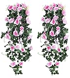 Paquete: 2 unidades Peoxio 2 flores artificiales colgantes de 3.3 pies para colgar flores artificiales para el hogar, habitación, jardín, boda, decoración interior y exterior (rosa)