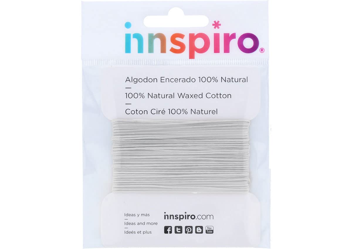 INNSPIRO Fine Waxed Cotton Cord, White, 2 mm, 5 m.
