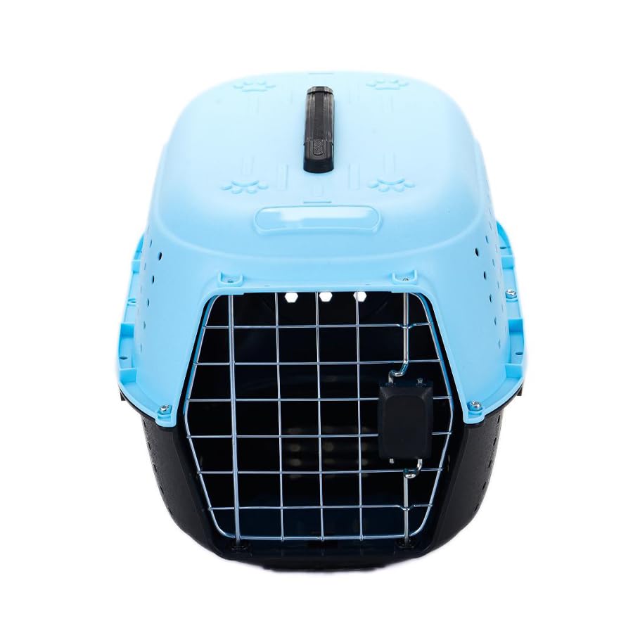 Image of PetVogue Plastic Portable Pets Travel Carrier Cage & Kennel House for Dogs & Cats, Puppies & Small Animals (19 inch X 12 inch X 12 inch) Blue Colour Home
