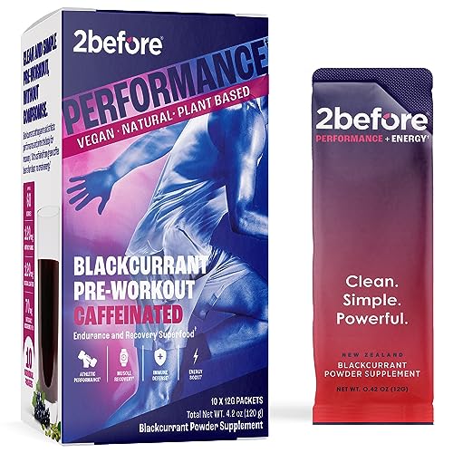 Image of 2before Blackcurrant I All Natural Vegan Pre Workout, with 120mg Caffeine I Clean Energy, Endurance, Recovery I Pre Workout Women and Men I 10 x Individual Packets I Informed Sports Certified