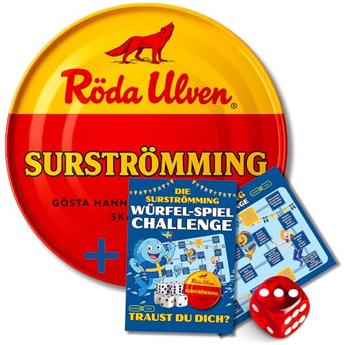 Surströmming Original inkl. 1x Würfelspiel und 1x Würfel - CHALLENGE Schwedischer Stinkefisch + Sürstrüming Fish Mutprobe aus Schweden Kult-Stinkefisch 400/300g