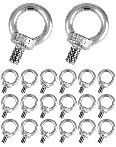 QWORK 20 Piezas M12x20 Cancamo - 300KG - M12 Anillos de Elevación, Perno Ojo de Levantamiento de Rosca Macho in 304 Acero Inoxidable