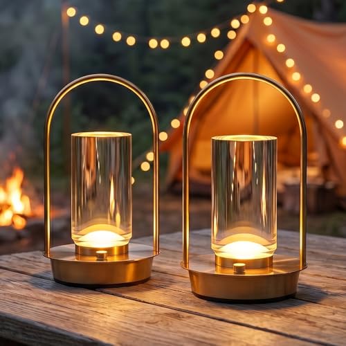 Image of VIMAZ 2Pack Rechargeable Table Lamps,4000mAh Cordless Crystal Lantern Table Lamp for Indoor Outdoor,3-Color Stepless Dimming LED Touch Lamp,Small Battery Operated Lamps for Garden Coffee Table Camping