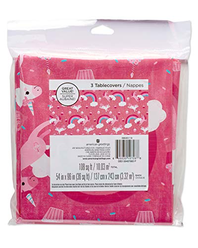American Greetings Unicorn Party Supplies, Plastic Table Covers (3-Count, 54" X 96") #TOP3