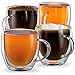 Stone & Mill Set of 4 Double Walled Glass Americano Coffee Cups, 8.5 Ounce, Firenze Collection, Insulated Mugs for Latte, Cappuccino, Tea, Box Set AM-02