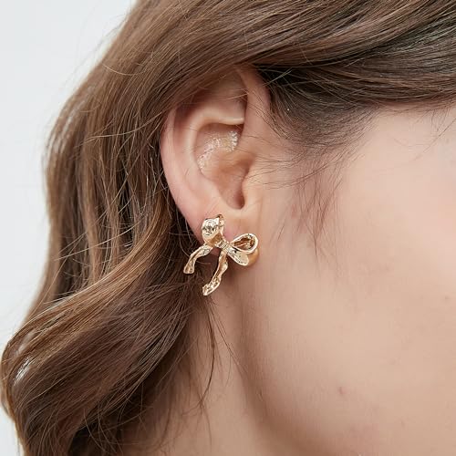 Gold Bow Earrings For Women 14K Gold Plated Statement Earrings Stud Jewelry Coquette Earring Pair3