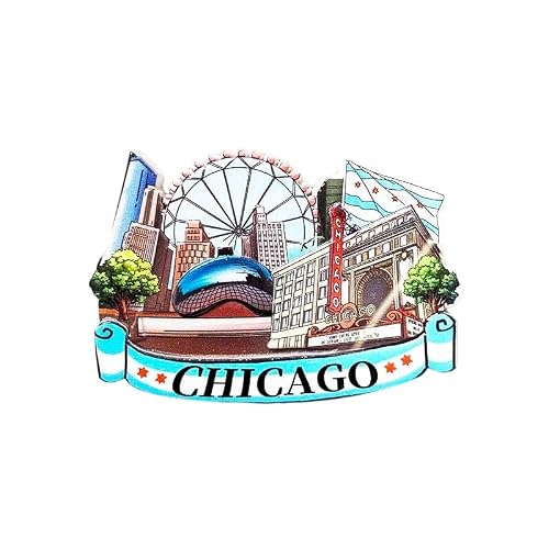 Chicago Landmarks Decorative Souvenir Magnet, Navy Pier Ferris Wheel and Chicago Theater Design