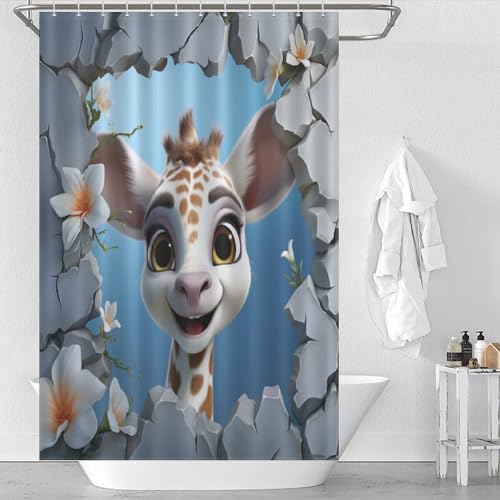 Rideau de douche girafe en polyester imperméable 122x183 cm - 2