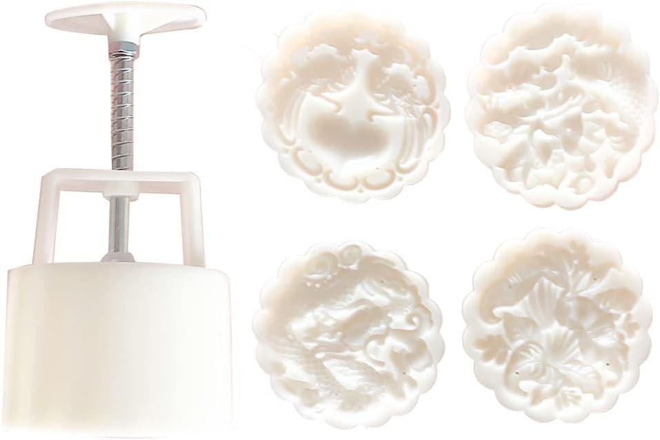 A FEI DIY 3D Mooncake Mold Set 150g Dragon Fish Patterns Plastic Moon Cake Mold Press Safe Cookie Mold for Mid-Autumn Festival