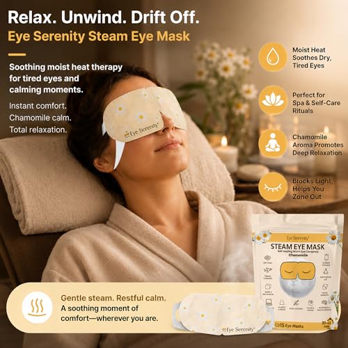 Image of Lure Essentials Steam Eye Mask, Heated Eye Mask, Self Heating Warm Compress for Dry Eyes, Fast Relief for Stye, Puffy Sensitive Eyes, Moist Heat, Relaxation Gifts for Women and Men - Chamomile