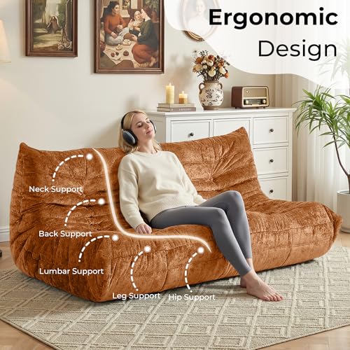 Image of HABUTWAY Giant Bean Bag Chairs Lazy Sofa for Adults,3 Seater,Brown