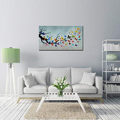 Sechars Vintage Wall Art Canvas Colorful Butterfly On Teal Background Paintings Art Prints Butterflies Artwork Framed For Home Bedroom Dining Room Wall Decoration Ready To Hang 20X36 #TOP4