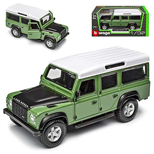 Land Rover Defender 110 grön med tak i vitt 1/32 Bburago modell bil