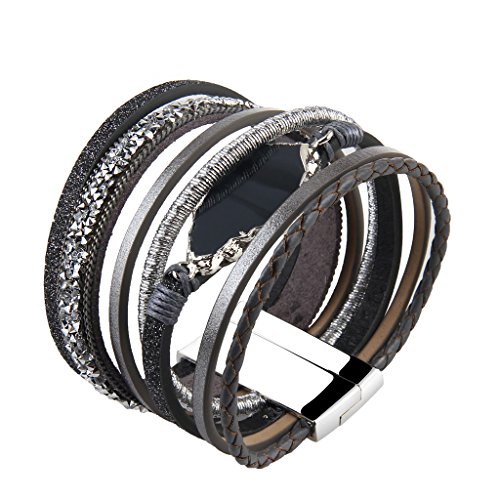 Coolla Braided Wrap Bracelet Agate Stone Crystal Leather Cuff Bangle Women Bracelet (Grey Cuff Wristband) #TOP5