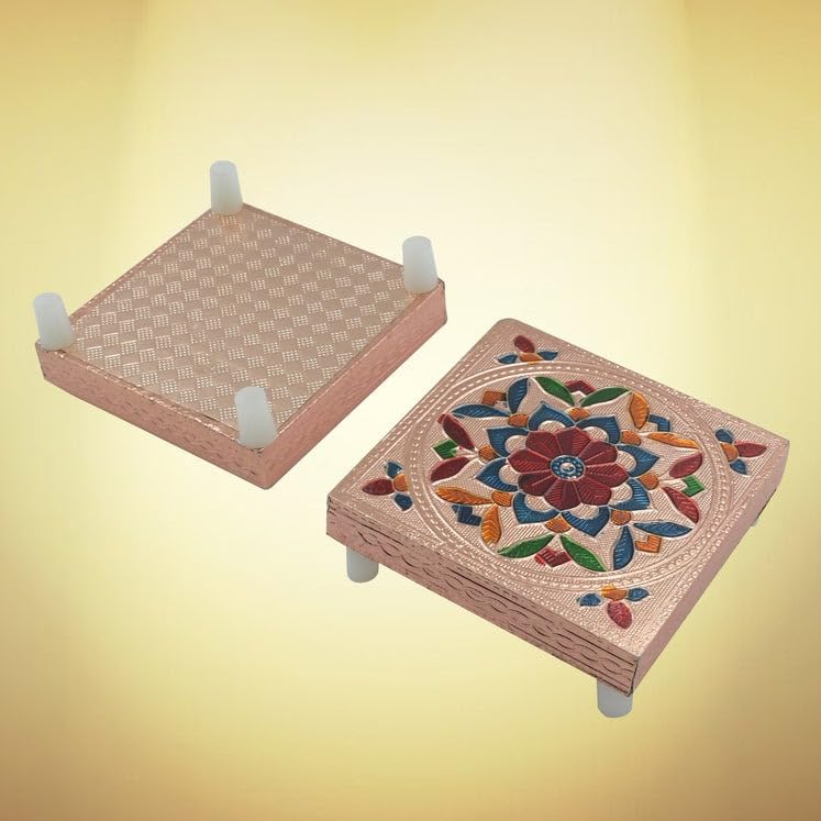 Image of Handcrafted Meenakari Wooden Chowki Puja Bajot - Traditional Decorative Stand for Home Temple, Pooja & Festival Decor (Multicolor)