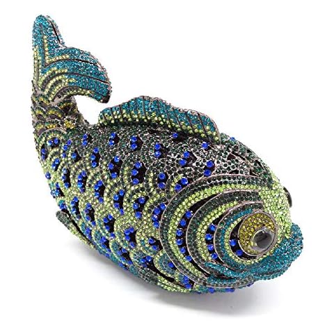 Boutique De FGG Lovely Mini Fish Rhinestones Handbags Minaudiere Crystal Clutch Purses Women Evening Bags Party Cocktail, 5, Mini Cover