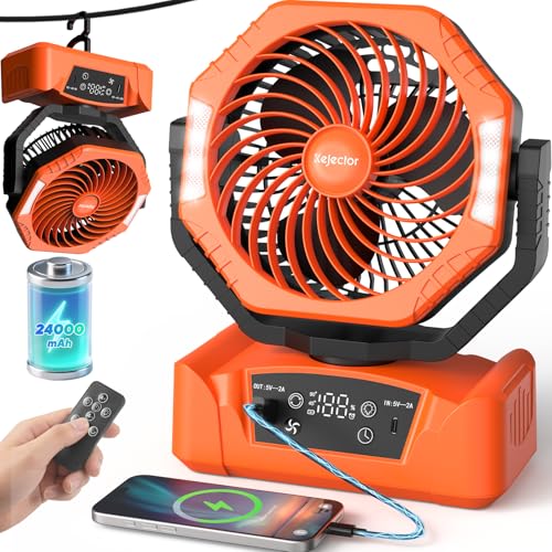 24000mAh Akku Camping Ventilator Powerbank, Kupferkern Motor Akkuanzeige, Fernbedienung Timer...