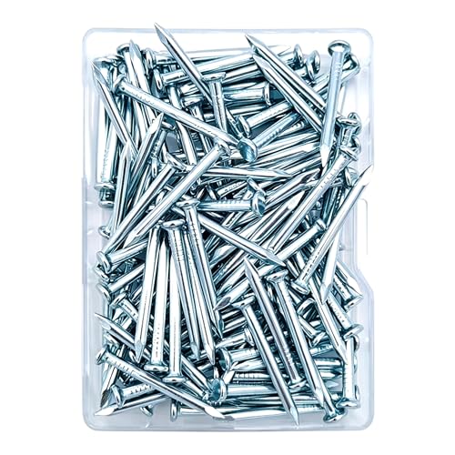 Image of 110pcs 1 inch Wall Nails,Galvanized Hardware Nails,Good Hardness Masonry Nails for Hanging Pictures,White Zinc Plated Concrete Nails