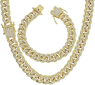 YADOCA Mens Cuban Link Chain Gold Silver Bling Miami Cuban Necklace Bracelet Set Diamond Chain for Men Iced Out Hip Hop Jewelry