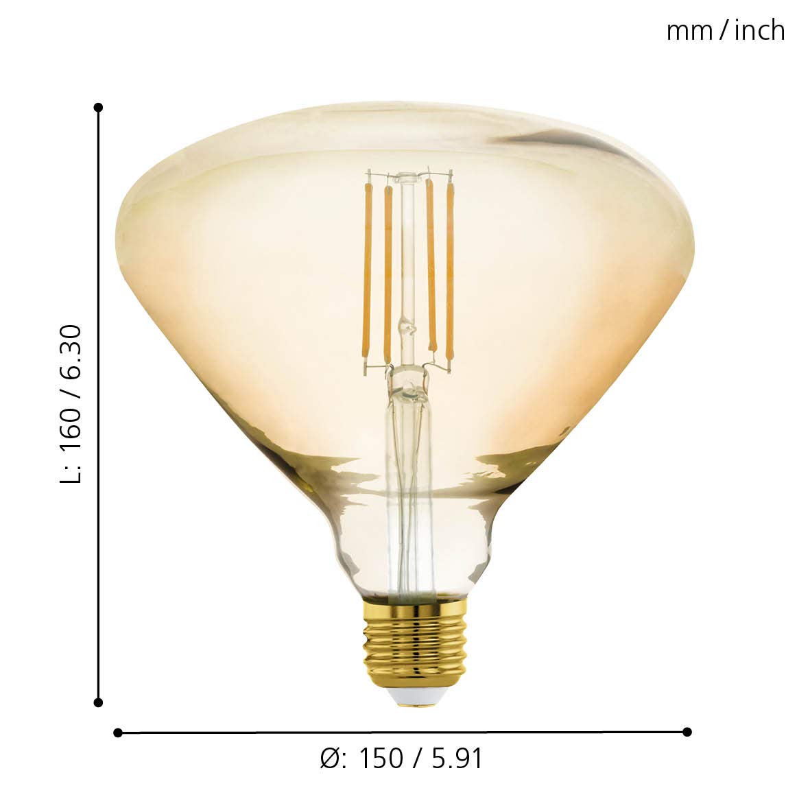 Eglo Dimmable E27 Filament LED Light Bulb Mid Size, Big Amber Vintage Edison lamp, 4.5 watt (Equivalent to 40 watt) - Image 4