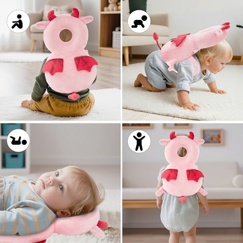 Image of Baby Head Back Protector Backpack Toddler Safety Protector Cushion Pad Soft, Adjustable and Lightweight Design for Safe Walking and Crawling Toddlers Girls and Boys(Pink Devil)