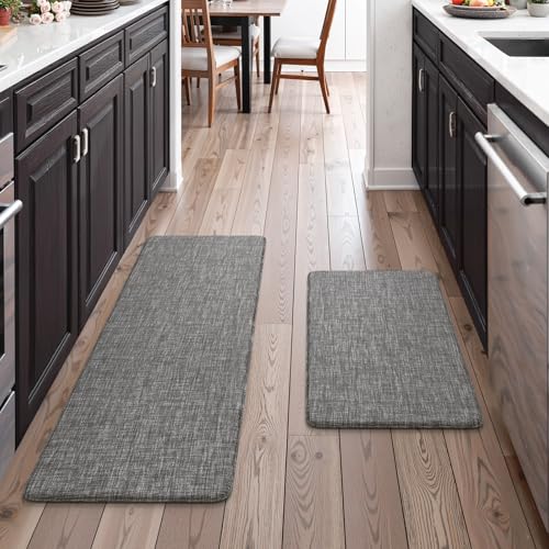 Collive Kitchen Mats for Floor 2PCS, Cushioned Anti Fatigue Mat Waterproof Kitchens Sink Rug Non Slip, Modern Comfort Standing Mat for Desk, Bar, Home Decor, 17"x47"+17"x29", Dark Grey - image 7