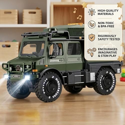 Image of Off Road Friction Vehicle Car Toy for Kids 3+| Big Size 1Pc Push-Go with Opening Doors Defense Military Lorry Truck Army Force Toys for Boys & Girls Birthday Gift for Children (Green)