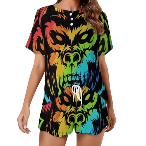 Ensemble pyjama femme orang-outan coloré pour stopper la chaleur nocturne avec style cet été