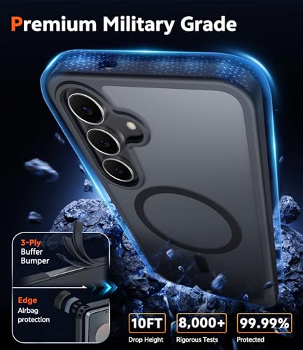 Image of FNTCASE for Samsung Galaxy S25-FE Case: Magnetic Matte Phone Cases with Screen Protector Drop Proof Compatible with Magsafe Slim Rugged Shockproof Protective Translucent Cell Cover (C-Frosted Black)