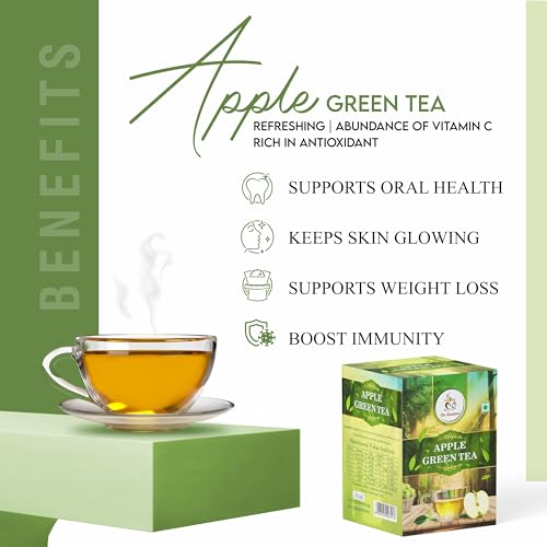 Image of The Meadows Apple Green Tea - 100g - 100 Cups | Flavoured Green Tea with Mild Sweet Notes and Fruity Aroma (Pack of 1)