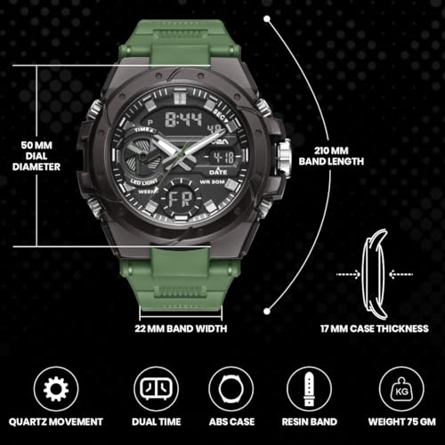Image of V2A Styrke 5120 Analog Digital Watch for Men | Hybrid Multi Display Dial | Alarm Stopwatch Day Date 12 /24 Hr | TPU Strap | 30M Water Resistant | Gift for Mens