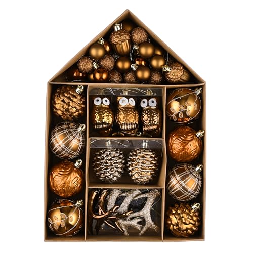 Valery Madelyn Fall Ornaments for Christmas Trees, 70ct Bronze Copper and Gold Shatterproof Christmas Tree Decorations, Woodland Brown Hanging Ball Ornaments Bulk for Thanksgiving Autumn Harvest Decor