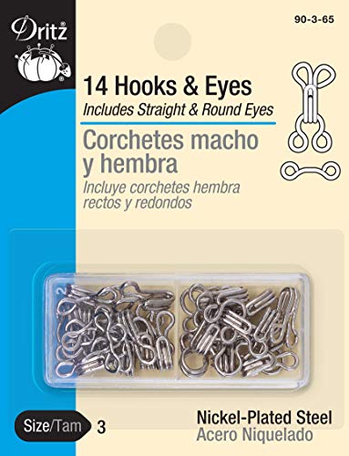 Dritz 90-3-65 Hook & Eye Closures, Nickel, Size 3 14-Count