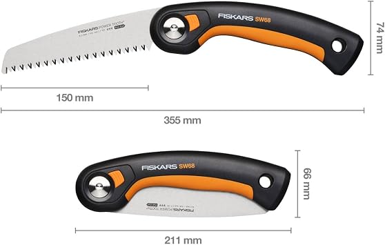 Fiskars 1067552 Plus Serramanico Saw for Thick Branches and Logs, 3 Cutting Positions, Strong Tooth Sharp Blade, Rough Teeth, Blade Length: 15cm, Black/Orange, SW68, 1067552