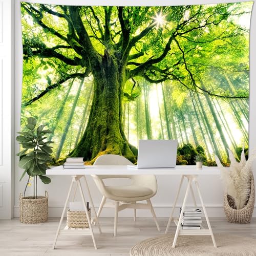 Tapiz de pared con paisaje de bosque natural para dar un toque de calma verde al dormitorio 4