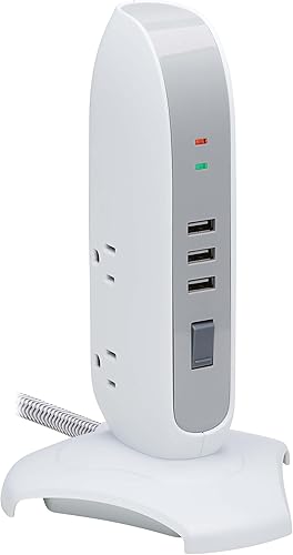 Tripp Lite TLP66USB - Torre protectora de sobretensiones con puertos USB, 1200 julios, 5 tomas, 3 puertos USB, cable de extensión trenzado
