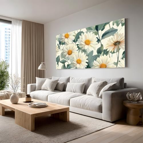 Tableau floral marguerite 50x100 grand tableau moderne plante decoration murale chambre