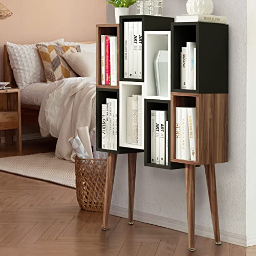 Arts Wish Modern Bookshelf 8 Cube Modern Bookcase With Legs Mid Century Bookshelf Leg Bookcase Floor Standing Bookcase For Living Room Home Office Bedroom, Walnut #TOP6
