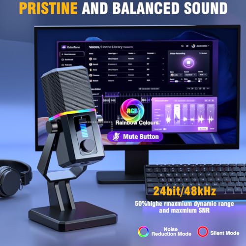 Facmogu HK2 Gaming Microphone, USB Dynamic Gaming Microphone for PC, Computer Gaming Streaming Mic with RGB Light, Mute Button, Gain Control, Desktop Podcast Mic for Recording Studio Twitch YouTube - Image 6