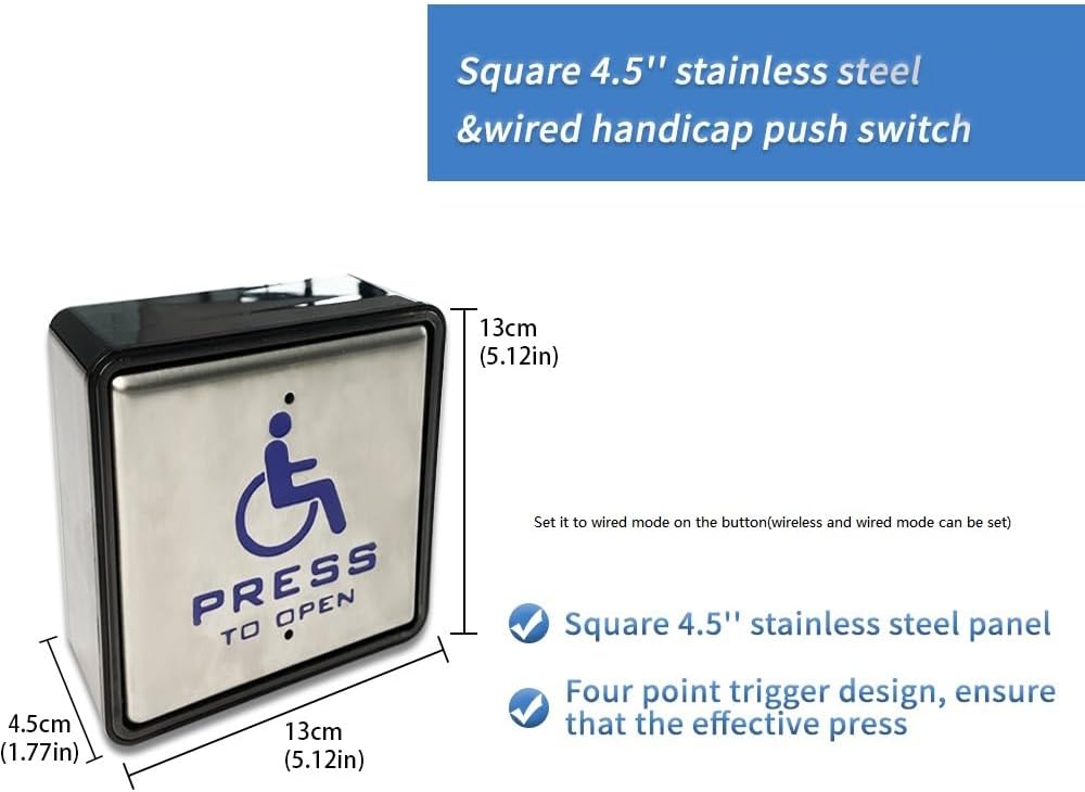 Olideauto Hardwired Door Push Switch for Handicapped Stainless Steel Panel 4-1/2''(L) X4-1/2''(W) Without Receiver