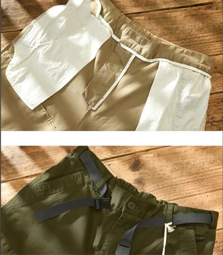 Pulcykp Men Cotton Solid Loose Cargo Pants Big Pockets Joggers Pant Streetwear Casual Trousers4