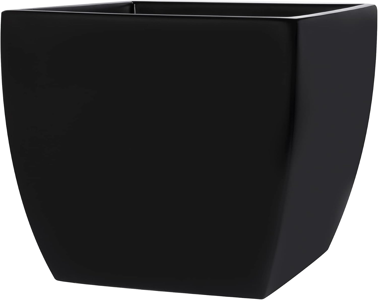 Pacifica Square Curved Fiberglass Planter, Black, 20 Inch