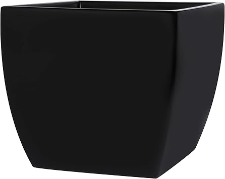 Pacifica Square Curved Fiberglass Planter, Black, 16 Inch