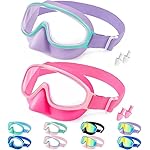 Vvinca Swim Goggles with Nose Cover, Fabric Strap Toddler Kids Swimming Goggles Diving Mask Anti-Fog/UV No Leak for Age 3-15