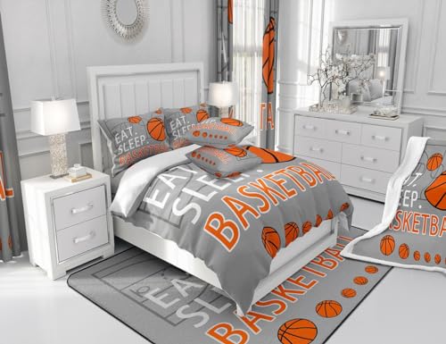 Image of Feelyou Basketball Comforter Set Grey Bedding Twin Size for Kids Teens