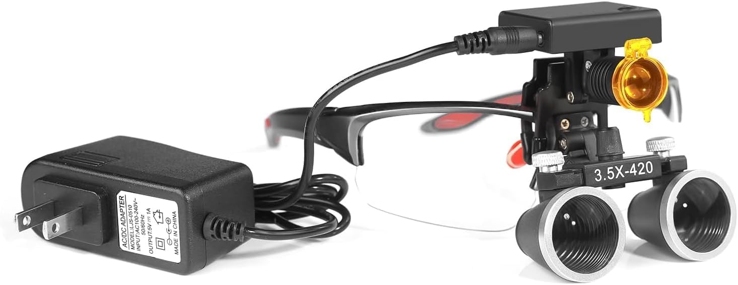 Global-Dental Magnification Binocular Loupes Magnifier Cordless 3W Headlamp with Filter Black (3.5X)