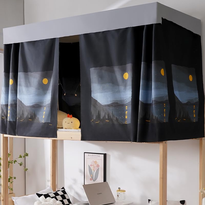 SIQITECHUK Bunk Bed Bottom Curtains Mid-Sleeper Tent Lightproof Cabin Canopy Screen Nets Blackout Canopy Dustproof Bedroom Frame Draperies Student Dormitory Privacy Protection (Pattern(1 Pc)) - Image 2
