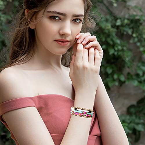 Goojids Surfer Heishi Clay Bead Bracelets For Women Bohemian Stackable Evil Eye Vinyl Disc Beaded Stretch Bracelets Elastic Layering Friendship Bracelets Boho Jewelry (C-White 5Pcs) #TOP5